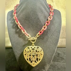 MCM: Barbie Pinks, Filigree Puffy Heart Pendant Necklace/Toggle Front
